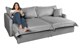 Sofá Bali Living Retrátil e Almofadas Soltas 2,20 em Linho Cor: Bege