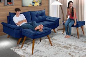 Sofa Bariloche 3 Lugares Com Pes em madeira Mais Duas Banquetas Rubi Essencial