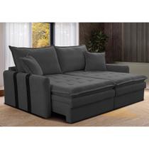 Sofá Baú Sem Caixa Retrátil 2,00m SoftGel Bonnie Boucle Cinza Escuro Cama inBox