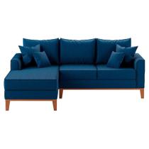 Sofá beny 3 lugares com chaise esquerdo linho azul - bonequinha móveis