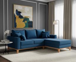 Sofá Beny com Chaise Direita, 2,00x1,40m, 3 Lugares, Linho, Base em Madeira.