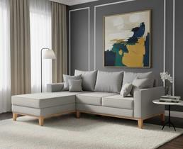 Sofá Beny com Chaise Esquerda, 1,40x2,00m, 3 Lugares, Linho, Base em Madeira.
