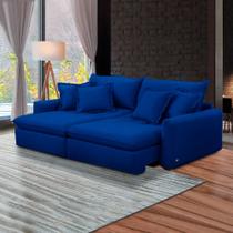 Sofá Bipartido 230cm Retrátil Reclinável Almofadas Caixa Zero Sydney Veludo Azul G93 - Gran Belo