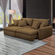 Sofá Bipartido 270cm Retrátil Reclinável Almofadas Caixa Zero Sydney Veludo Marrom G93 - Gran Belo