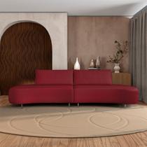 Sofá Bipartido Sala de Estar Jamaica 300cm Curvo Pés Alumínio Veludo Bordô G52 - Gran Belo