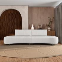 Sofá Bipartido Sala de Estar Jamaica 320cm Curvo Pés Alumínio Linho Cinza Claro G52 - Gran Belo