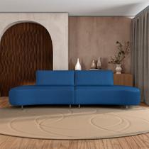 Sofá Bipartido Sala de Estar Jamaica 320cm Curvo Pés Alumínio Veludo Azul G52 - Gran Belo
