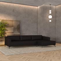 Sofá Bipartido Sala de Estar Kiara 292cm Chaise Direito Pés de Ferro Couro Borgonha Manchado G52 - Gran Belo