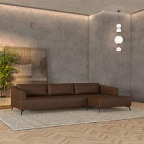 Sofá Bipartido Sala de Estar Kiara 352cm Chaise Direito Pés de Ferro Couro Caramelo Manchado G52 - Gran Belo Sofá Bipartido Sala de Estar Kiara 352cm Chaise Direito Pés de Ferro Couro Caramelo Manchado G52 - Gran Belo