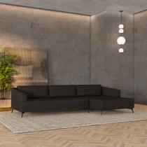 Sofá Bipartido Sala de Estar Kiara 352cm Chaise Direito Pés de Ferro Couro Marrom G52 - Gran Belo Sofá Bipartido Sala de Estar Kiara 352cm Chaise Direito Pés de Ferro Couro Marrom G52 - Gran Belo