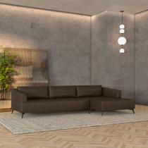Sofá Bipartido Sala de Estar Kiara 352cm Chaise Direito Pés de Ferro Couro Marrom Manchado G52 - Gran Belo Sofá Bipartido Sala de Estar Kiara 352cm Chaise Direito Pés de Ferro Couro Marrom Manchado G52 - Gran Belo