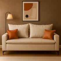 Sofá Boston 2 Lugares 180 cm Estofado Em Linho com Pés de Ferro Almofadas Decorativas Sala Estar Recepção