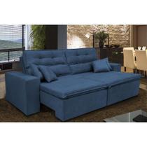 Sofá Cairo 1,82m Retrátil, Reclinável Tecido Suede Azul