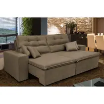 Sofá Cairo. 2,52m Retrátil, Reclinável Tecido Suede