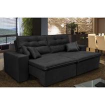 Sofá Cairo 3,12m Retrátil, Reclinável Tecido Suede Preto