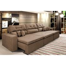 Sofá Cairo 3,52m Retrátil, Reclinável Tecido Suede Castor