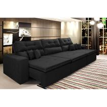 Sofá Cairo 3,52m Retrátil, Reclinável Tecido Suede Preto