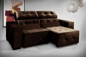 Sofa California Marrom Retratil/Reclinavel, Tecido Veludo e Espuma 8 cm embutida 2.10mt Mola Bonel Com 2 Rinheira