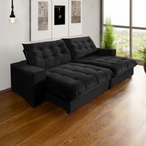 Sofá Califórnia Retrátil e Reclinável 5 Lugares 2,70m com Molas Ensacadas e Pillow Preto