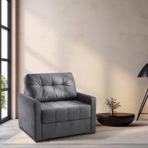 Sofá Cama 100cm Retrátil Reclinável Veludo Cinza Murilo Pés Madeira