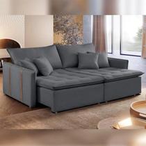 Sofá Cama 180cm em Madeira Eucalipto Detroid Veludo Cinza