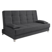 Sofá Cama 193 Cm Veludo Grafite Pés Plástico Cromado Sofá Cama 193 Cm Veludo Grafite Pés Plástico Cromado