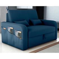 Sofá Cama 2 Lugares com Baú Bannow Veludo Azul Sofá Cama 2 Lugares com Baú Bannow Veludo Azul