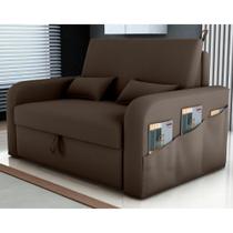 Sofá Cama 2 Lugares com Baú Hiram Veludo Marrom Sofá Cama 2 Lugares com Baú Hiram Veludo Marrom