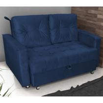 Sofá Cama 2 Lugares Yago Veludo Azul Sofá Cama 2 Lugares Yago Veludo Azul