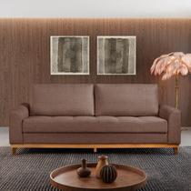 Sofá Cama 3 Lugares 2,24m Retrátil Linho Pés de Madeira