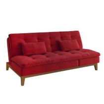 Sofá-Cama 3 Lugares Casal Amanda com Pés de Madeira Suede Vermelho Sofá-Cama 3 Lugares Casal Amanda com Pés de Madeira Suede Vermelho