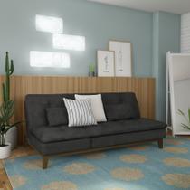 Sofá-Cama 3 Lugares Casal Arabella com Pés de Madeira Suede Cinza Sofá-Cama 3 Lugares Casal Arabella com Pés de Madeira Suede Cinza