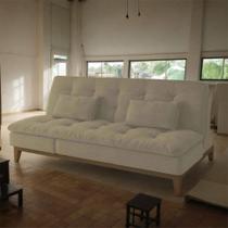 Sofá-Cama 3 Lugares Casal Lígia com Pés de Madeira Suede Bege