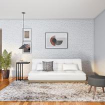 Sofá-Cama 3 Lugares Casal Luxo Base e Pés de Madeira Branco