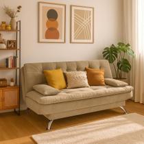 Sofá-Cama 3 Lugares Casal Premium Suede Velvet Bege - Mobly