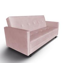 Sofá Cama 3 Lugares Dhenver Suede Rosa Bebe - Lares Decor