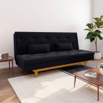 Sofá Cama 3 Lugares Reclinável Yescasa Suede Preto Tokio Retro Pés Madeira