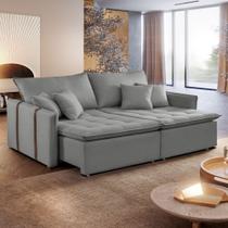 Sofá Cama 3 Lugares Retrátil 200cm Detroid Yescasa Linho Cinza