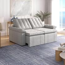 Sofá Cama 3 Lugares Retrátil Reclinável 2,00m Linho com Molas Palmeira CabeCasa MadeiraOriginals Cinza Sofá Cama 3 Lugares Retrátil Reclinável 2,00m Linho com Molas Palmeira CabeCasa MadeiraOriginals Cinza