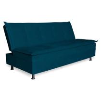 Sofa Cama 3 Lugares Retratil Reclinavel Manu 1,90 M Suede Azul Marinho - Shop da Mobilia