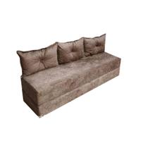 Sofá Cama 3em1 em Tecido Suede Caramelo com Almofadas - Sofá que vira cama Multifuncional - VENEZA ESTOFADOS
