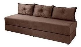 Sofá Cama 3em1 em Tecido Suede Marrom com Almofadas - Sofá que vira cama Multifuncional - Veneza Estofados