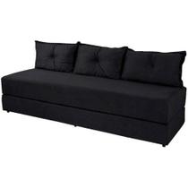 Sofá Cama 3em1 em Tecido Suede Preto com Almofadas - Sofá que vira cama Multifuncional - Veneza Estofados