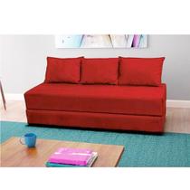 Sofá Cama 3em1 em Tecido Suede Vermelho com Almofadas - Sofá que vira cama Multifuncional - Veneza Estofados