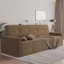 Sofa Cama 4 Lugares Retrátil e Reclinável Paris 2,10m Veludo Marrom - Luxo Estofados