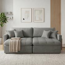 Sofá Cama 4 Lugares Retrátil Reclinável 260cm Linho com Molas Ensacadas Atena Yescasa Cinza