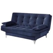 Sofá Cama Agatha Casal 3 Lugares com Encosto Reclinável Aifos Cor Azul