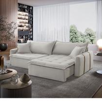 Sofá Cama Arizona Linho em Madeira Eucalipto 270 cm Braço 15 cm Meu Sofá Online