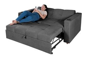 Sofá Cama Austin Retrátil Reclinável Com Kit Multimídia Som Bluetooth USB Porta Copos