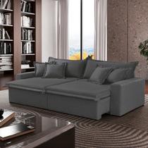 Sofá Cama Áustria 3 Lugares Retrátil Reclinável 210cm Veludo Cinza Sofá Cama Áustria 3 Lugares Retrátil Reclinável 210cm Veludo Cinza